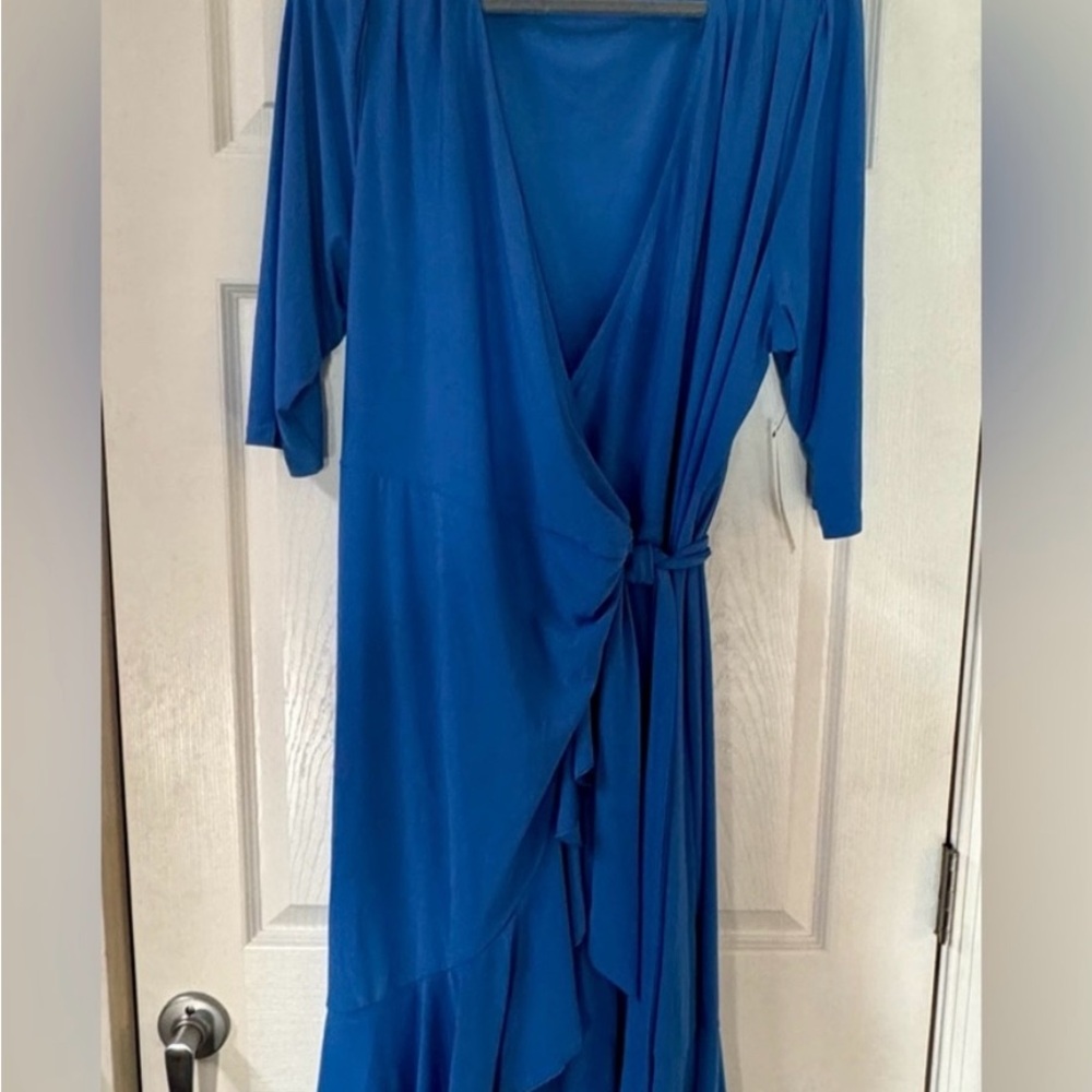 Kiyonna Whimsy Blue Wrap Dress 3X New With Tags
